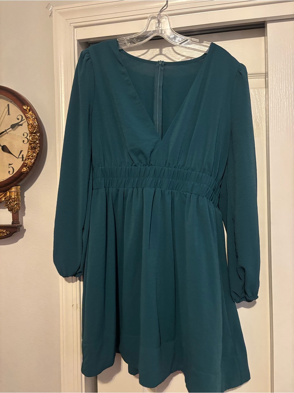 Amazon Teal Long Sleeve V-Neck Dress